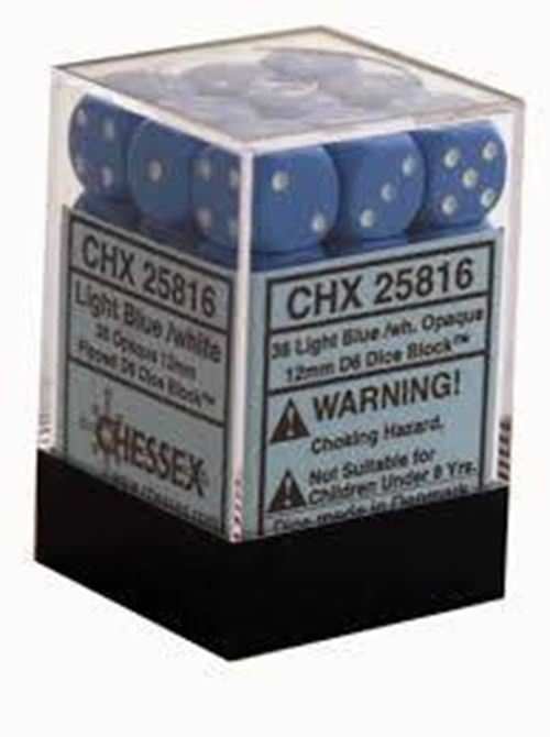 Chessex Opaque 36x 12mm Dice Light Blue with White